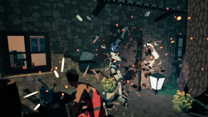 Shopfront and a crowd of robots in Virtue and a Sledgehammer